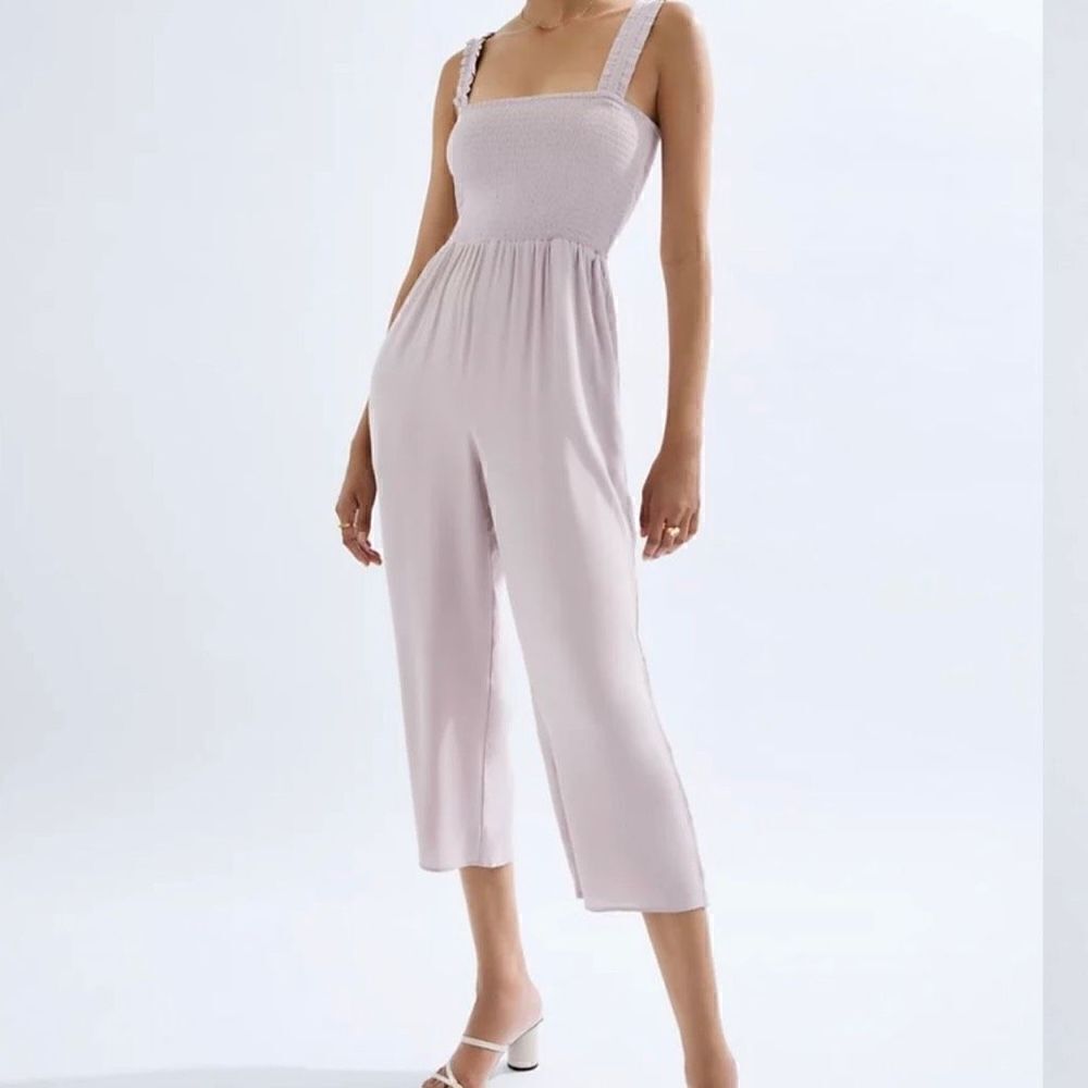Aritzia Wilfred Chianti Jumpsuit Smocked Sleeveless Crop Wide Leg Purple Small